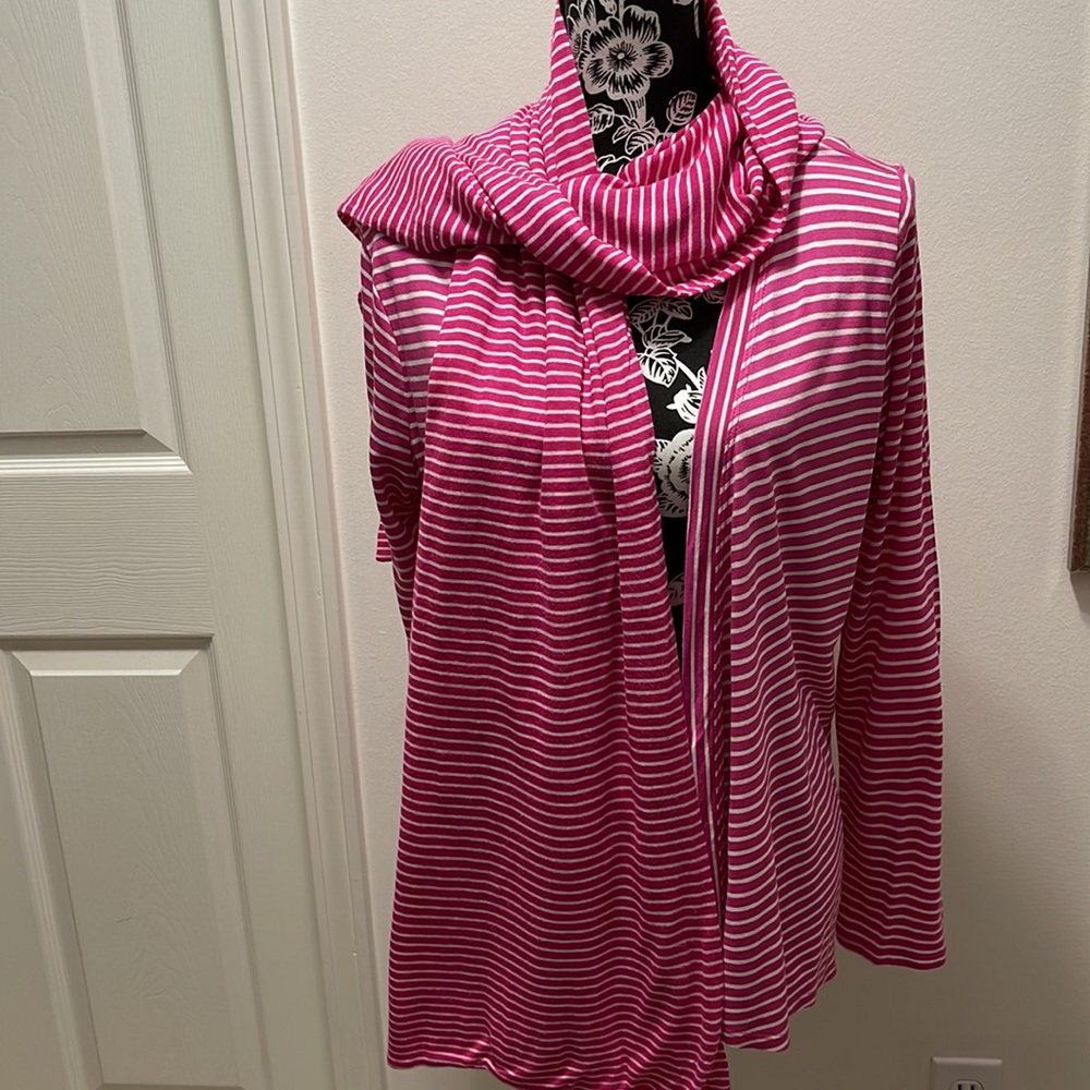 Talbots M cardigan with matching scarf.